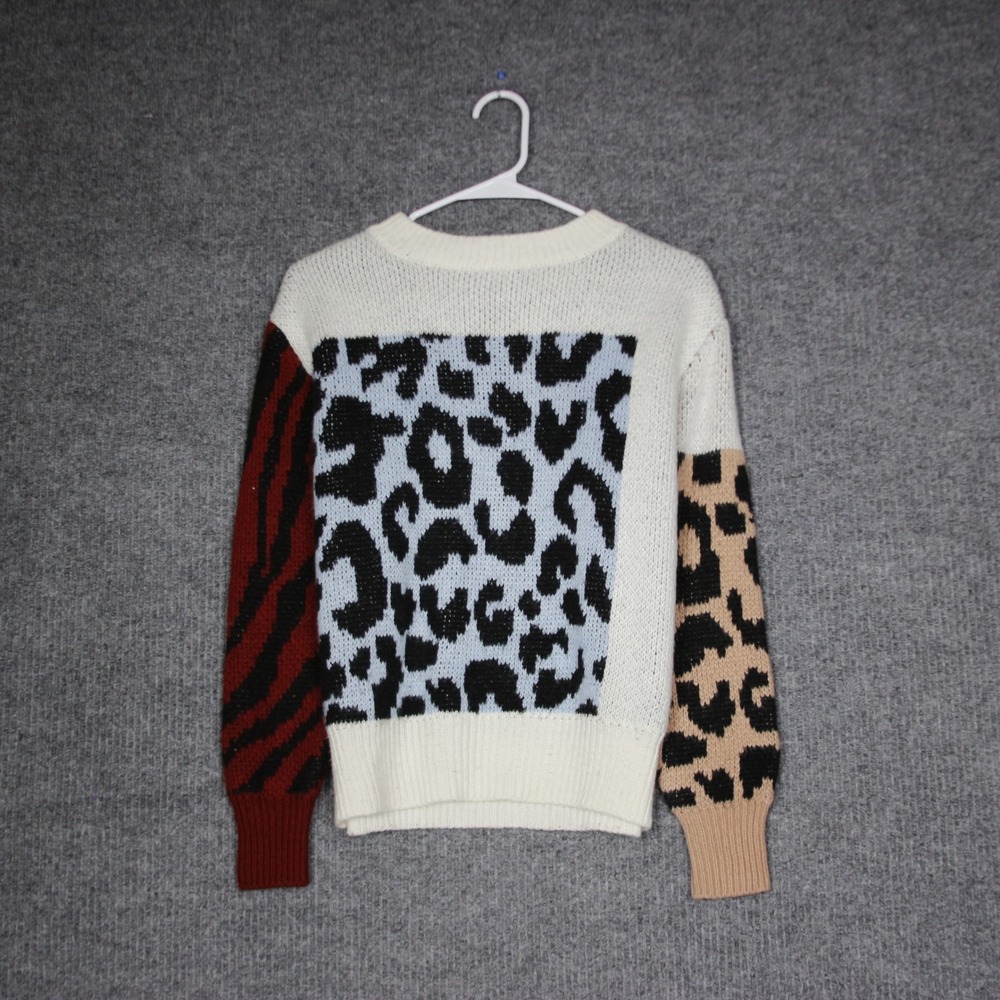 Cliche Womens Mixed Animal‎ Print Sweater Long Sleeve Crew Neck Size XS